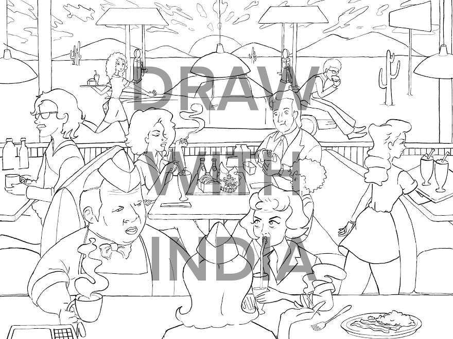 Retro Diner Digital Coloring Page